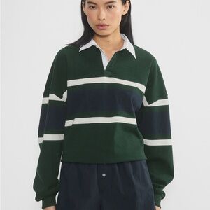 Aritzia TNA Lomu Rugby Shirt – Mighty Cotton – Green & Navy Stripe – XS